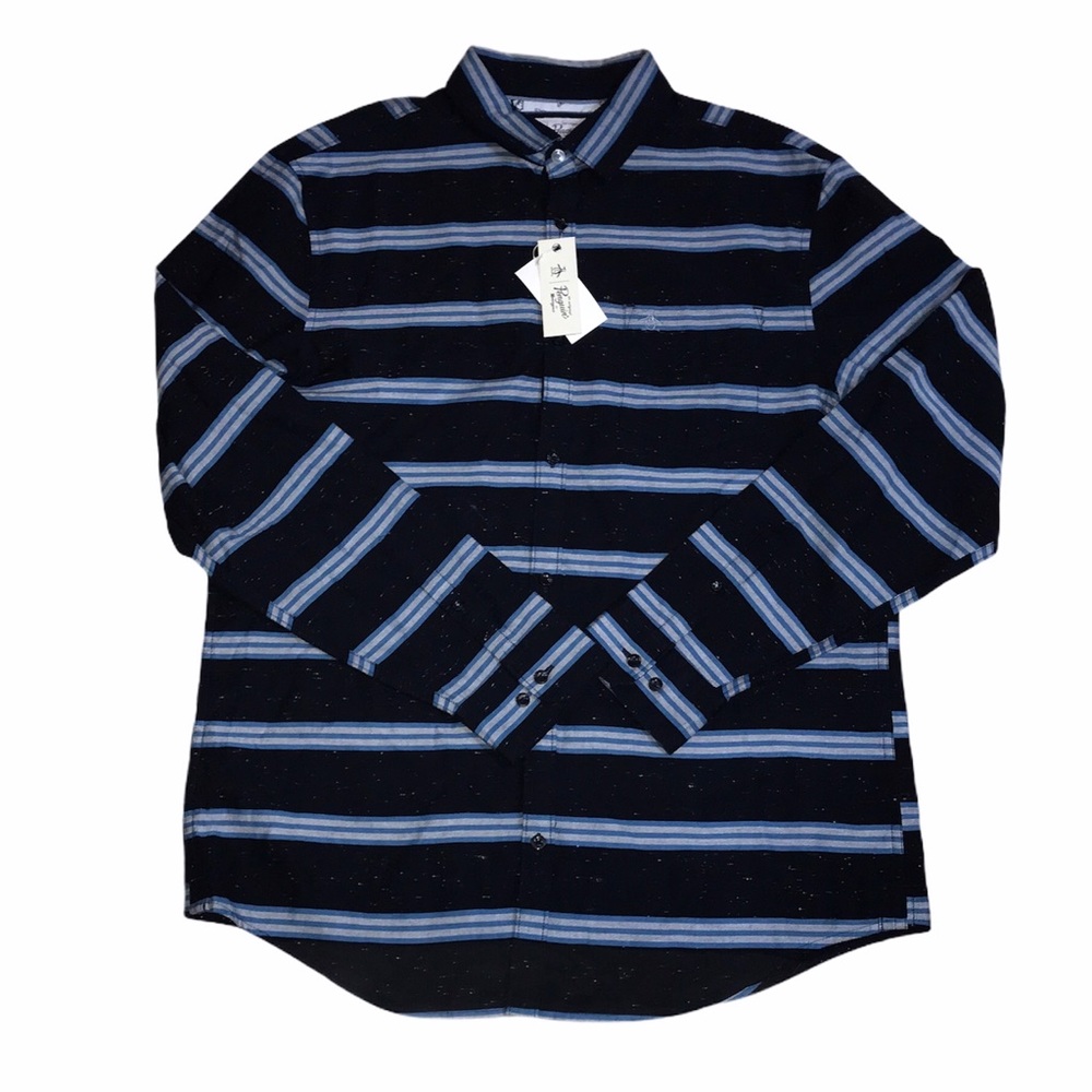 NWT Penguin Horizontal Stripe Button Down Shirt- Large
